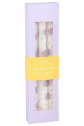 KDMD Set of 3 Purple Daisy Taper Candles in White - thumbnail 3