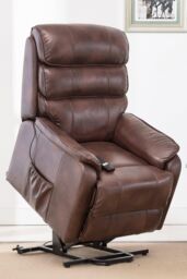 More4Homes Buckingham Single Motor Electric Rise Recliner Bonded Leather Chair in Brown - thumbnail 1