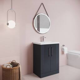 Balterley Floor Standing 2 Door Vanity Unit - Mid-Edge Basin 600mm, Satin Dark Grey - thumbnail 4
