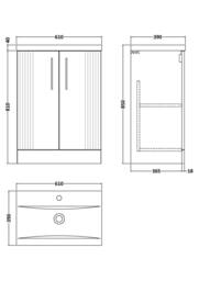 Balterley Floor Standing 2 Door Vanity Unit - Mid-Edge Basin 600mm, Satin Dark Grey - thumbnail 8