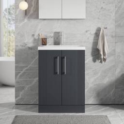 Balterley Floor Standing 2 Door Vanity Unit - Mid-Edge Basin 600mm, Satin Dark Grey - thumbnail 2