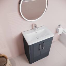 Balterley Floor Standing 2 Door Vanity Unit - Mid-Edge Basin 600mm, Satin Dark Grey - thumbnail 3