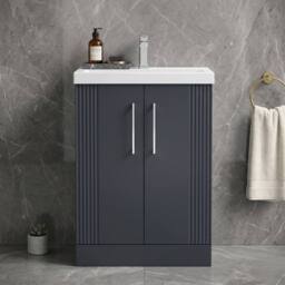 Balterley Floor Standing 2 Door Vanity Unit - Mid-Edge Basin 600mm, Satin Dark Grey - thumbnail 9