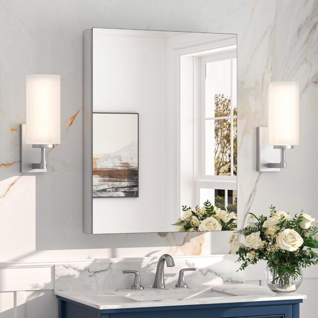 Dprodo Adjustable Single Door Mirrored Bath Cabinets in Cool White - Size: 1 Pack - image 1