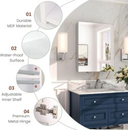 Dprodo Adjustable Single Door Mirrored Bath Cabinets in Cool White - Size: 1 Pack - thumbnail 6