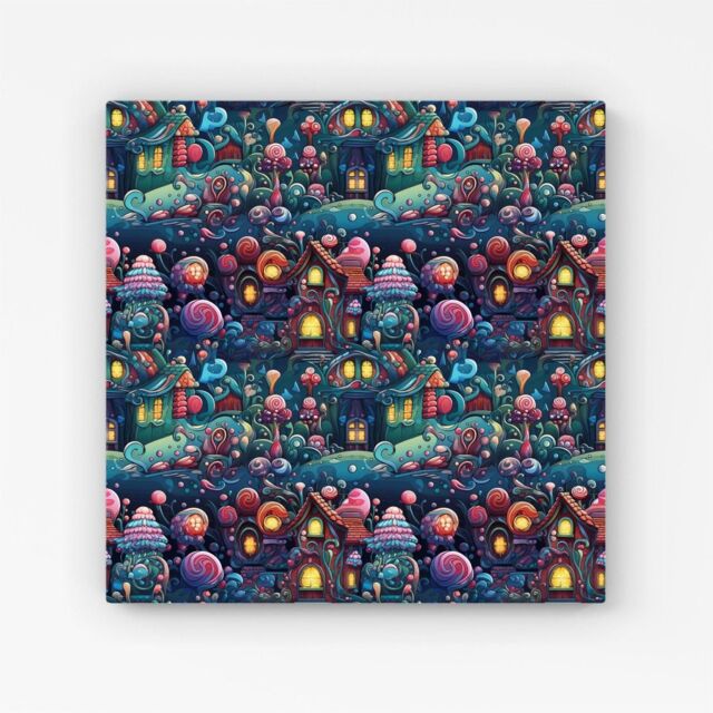 Warren Reed - Designer Whimsical Gingerbread House Pattern Canvas in Blue - Size: w10 inch x h10 inch - image 1