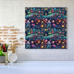 Warren Reed - Designer Whimsical Gingerbread House Pattern Canvas in Blue - Size: w10 inch x h10 inch - thumbnail 2