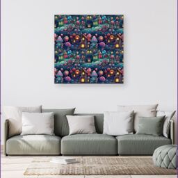 Warren Reed - Designer Whimsical Gingerbread House Pattern Canvas in Blue - Size: w10 inch x h10 inch - thumbnail 4