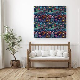 Warren Reed - Designer Whimsical Gingerbread House Pattern Canvas in Blue - Size: w10 inch x h10 inch - thumbnail 3