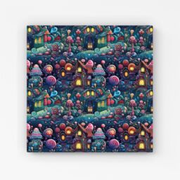Warren Reed - Designer Whimsical Gingerbread House Pattern Canvas in Blue - Size: w10 inch x h10 inch - thumbnail 1