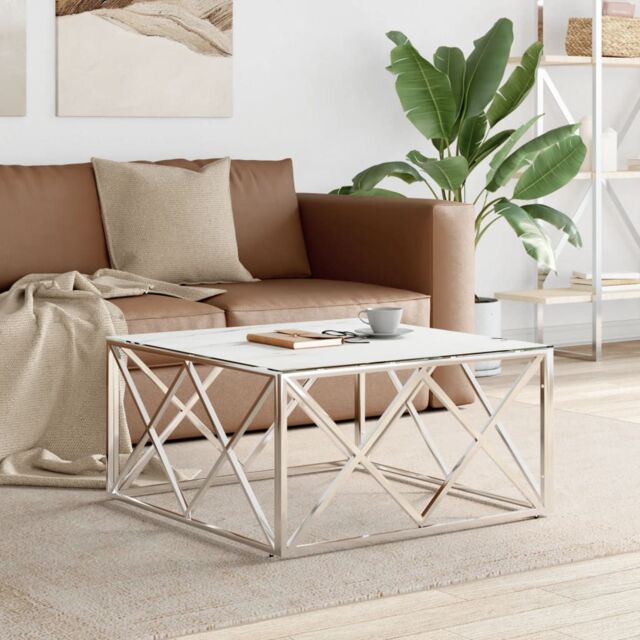 Berkfield Home Coffee Table Silver 80x80x40 cm Stainless Steel & Glass - Size: 80 x 80 x 40 cm - image 1