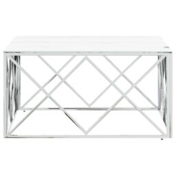Berkfield Home Coffee Table Silver 80x80x40 cm Stainless Steel & Glass - Size: 80 x 80 x 40 cm - thumbnail 3
