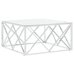 Berkfield Home Coffee Table Silver 80x80x40 cm Stainless Steel & Glass - Size: 80 x 80 x 40 cm - thumbnail 2