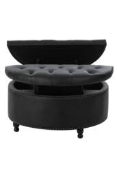 Living and Home Round PU Leather Upholstered Storage Ottoman in Black - thumbnail 4