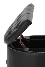 Living and Home Round PU Leather Upholstered Storage Ottoman in Black - thumbnail 9