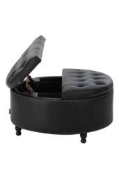 Living and Home Round PU Leather Upholstered Storage Ottoman in Black - thumbnail 5