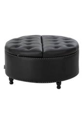 Living and Home Round PU Leather Upholstered Storage Ottoman in Black - thumbnail 3