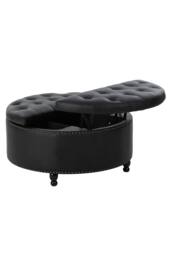 Living and Home Round PU Leather Upholstered Storage Ottoman in Black - thumbnail 6