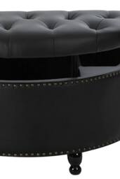 Living and Home Round PU Leather Upholstered Storage Ottoman in Black - thumbnail 8