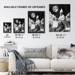 "Artery8 Surreal Cat Lover Pope & Moon Black White Wall Art Print in Grey - Size: W18"" x H24""" - thumbnail 3