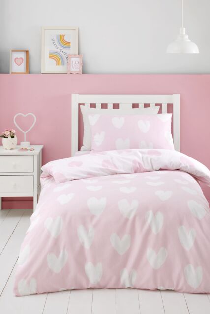 Catherine Lansfield 'Brushed Cotton Hearts' Reversible Duvet Cover Set in Pink - Size: Junior - image 1