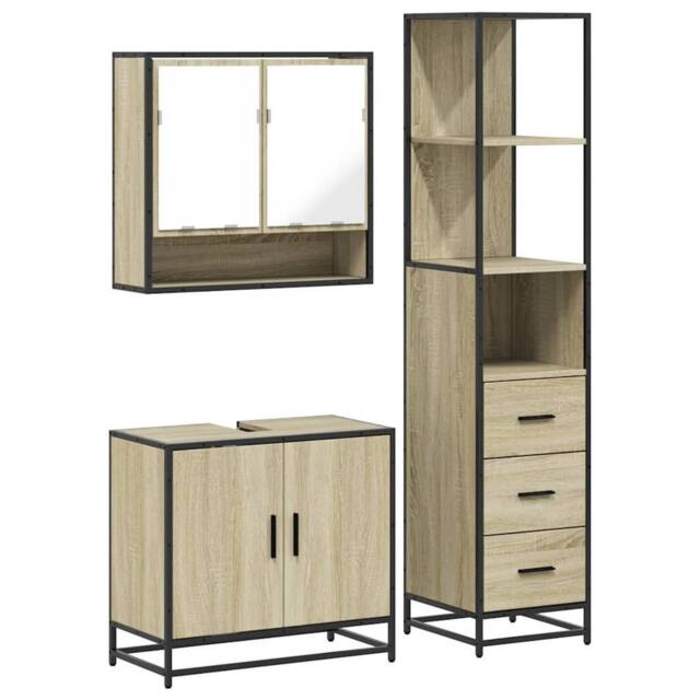 Berkfield Home 3 Piece Bathroom Furniture Set Sonoma Oak Engineered Wood in Light Oak - image 1