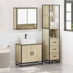 Berkfield Home 3 Piece Bathroom Furniture Set Sonoma Oak Engineered Wood in Light Oak - thumbnail 3