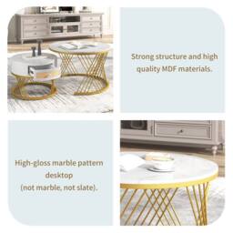 ModernLuxe 2-in-1 round coffee table with marble top & rattan drawers in White - thumbnail 7
