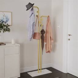 FORGEVIO Gold Double Pole Garment Rack Coat Stand With Marble Base