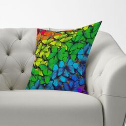 Warren Reed - Designer Multicoloured Butterflies Cushions in Green - Size: 60 cm x 60 cm - thumbnail 2