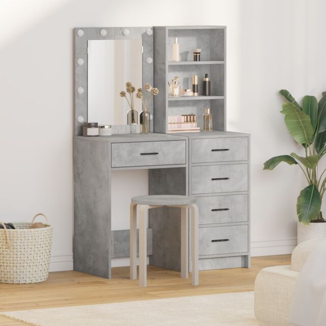 Berkfield Home 2 Piece Dressing Table Set with LED Concrete Grey Engineered Wood - image 1