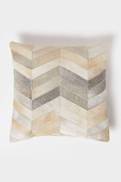 Homescapes Cream & Grey Leather Cushion 45 x 45 cm - Size: 45 cm x 45 cm - image 1