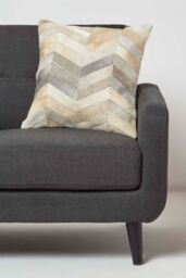 Homescapes Cream & Grey Leather Cushion 45 x 45 cm - Size: 45 cm x 45 cm - thumbnail 2