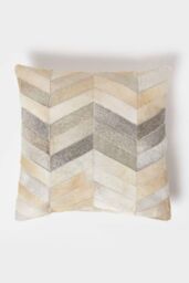 Homescapes Cream & Grey Leather Cushion 45 x 45 cm - Size: 45 cm x 45 cm