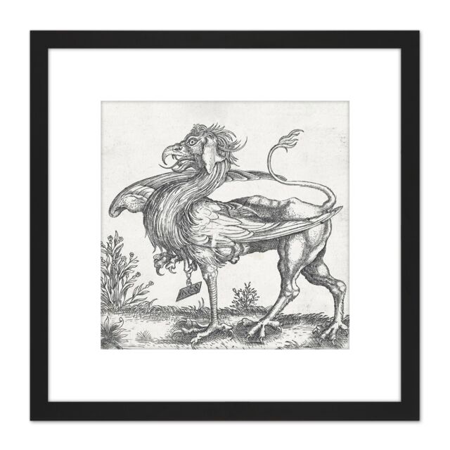 Artery8 Schongauer Griffin Mythical Creature Engraving 8X8 Inch Square Wooden Framed Wall Art Print Picture with Mount in Black - image 1