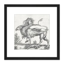 Artery8 Schongauer Griffin Mythical Creature Engraving 8X8 Inch Square Wooden Framed Wall Art Print Picture with Mount in Black - thumbnail 1