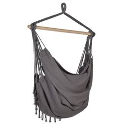 Wyld and Coco Hanging Hammock Chair Grey Cotton Woven Boho Tassel Armchair - thumbnail 5