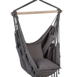 Wyld and Coco Hanging Hammock Chair Grey Cotton Woven Boho Tassel Armchair - thumbnail 2