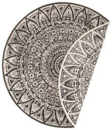 THE RUGS Lilja Vintage Round Rug Indoor Outdoor Reversible Durable Easy Care in Black - Size: 100 cm diameter