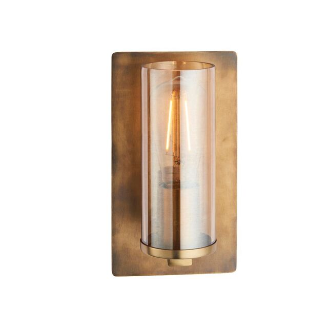 Loops Antique Brass Patina Wall Lamp Light & Champagne Glass Shade - 10W E27 LED in Clear - image 1