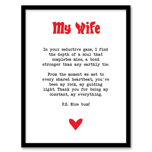"Artery8 Love Poem My Everything Wife Romantic Poetry Fun Framed Art Print in White - Size: W12"" x H16""" - image 1