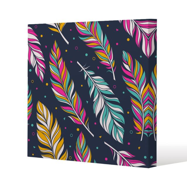 Benjamin Tate Design Retro color feathers (Canvas Print) / 90 x 90 x 4cm in Natural - Size: 90 x 90 x 4 cm - image 1