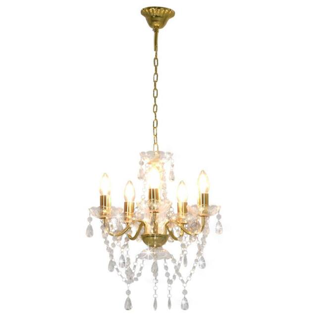 Berkfield Home Chandelier with Crystal Beads Golden Round 5 x E14 in Gold - image 1