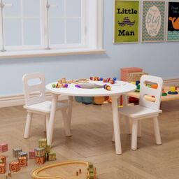 Xample Children Table & 2 Chairs with Storage Kids Bedroom Furniture Playroom Bedroom in White