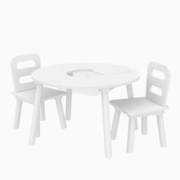 Xample Children Table & 2 Chairs with Storage Kids Bedroom Furniture Playroom Bedroom in White - thumbnail 2