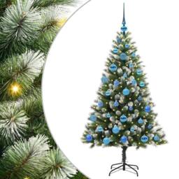 Berkfield Home Artificial Hinged Christmas Tree with Flocked Snow 150 cm in Green - thumbnail 2