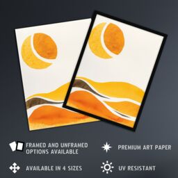 "Artery8 Abstract Orange Amber Landscape Hills & Sun Framed Wall Art in Mustard - Size: W12"" x H16""" - thumbnail 2