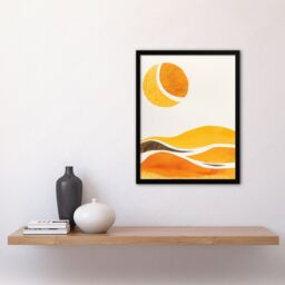 "Artery8 Abstract Orange Amber Landscape Hills & Sun Framed Wall Art in Mustard - Size: W12"" x H16""" - thumbnail 4