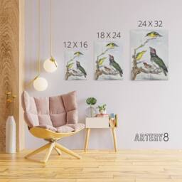 "Artery8 Four Different Birds on a Branch Schouman Canvas Wall Art Print - Size: W12"" x H16""" - thumbnail 4