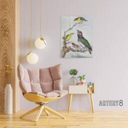 "Artery8 Four Different Birds on a Branch Schouman Canvas Wall Art Print - Size: W12"" x H16""" - thumbnail 3